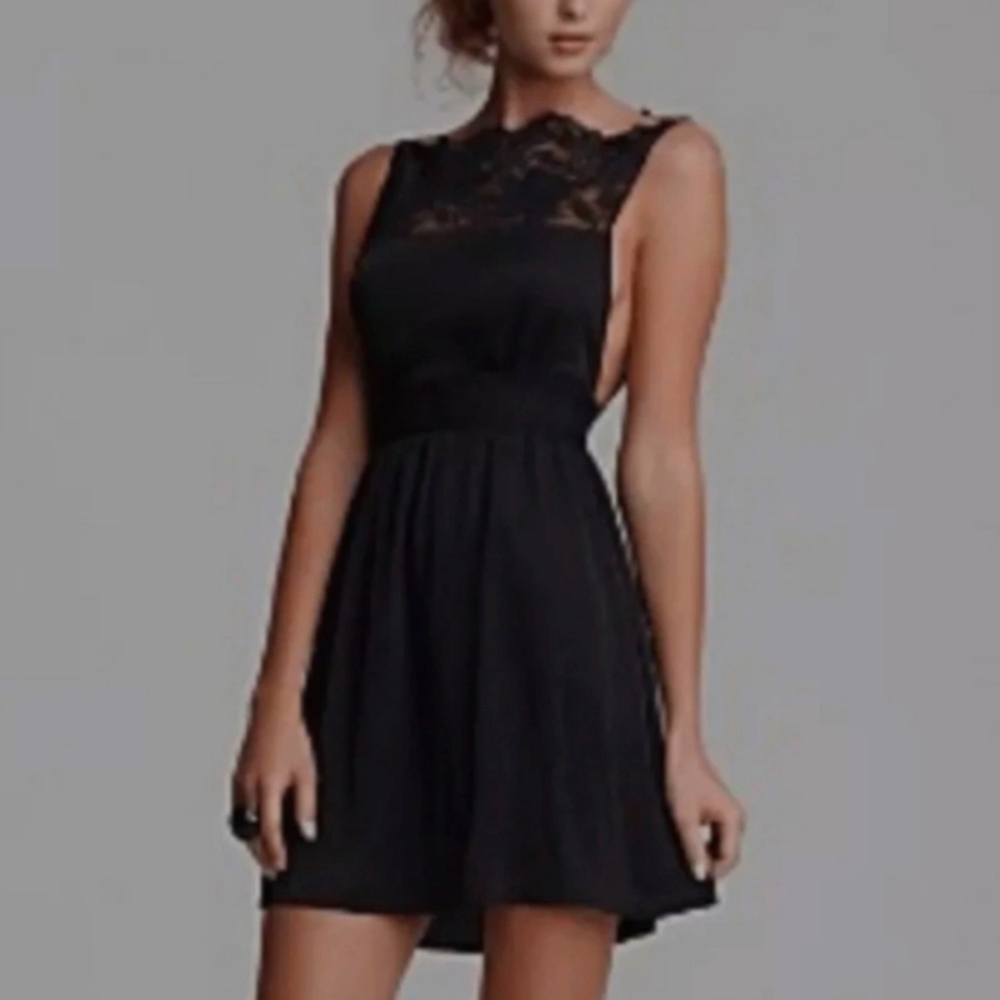 Free People Tea For Two Black Coquette Lace Sleeveless Open Sides Cocktail Sz S